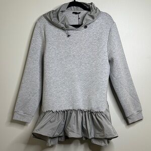 Joh Apparel Fabria French Scuba Gray Ruffle Hem Stretch Hoodie Size XL NWT